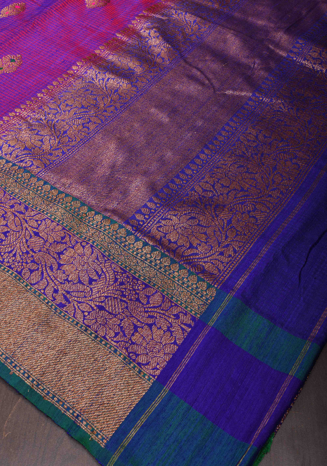 Purple Dual tone Pure Banarasi Dupion Silk Saree with Meenakari Buttas and Zari Border | SILK MARK CERTIFIED