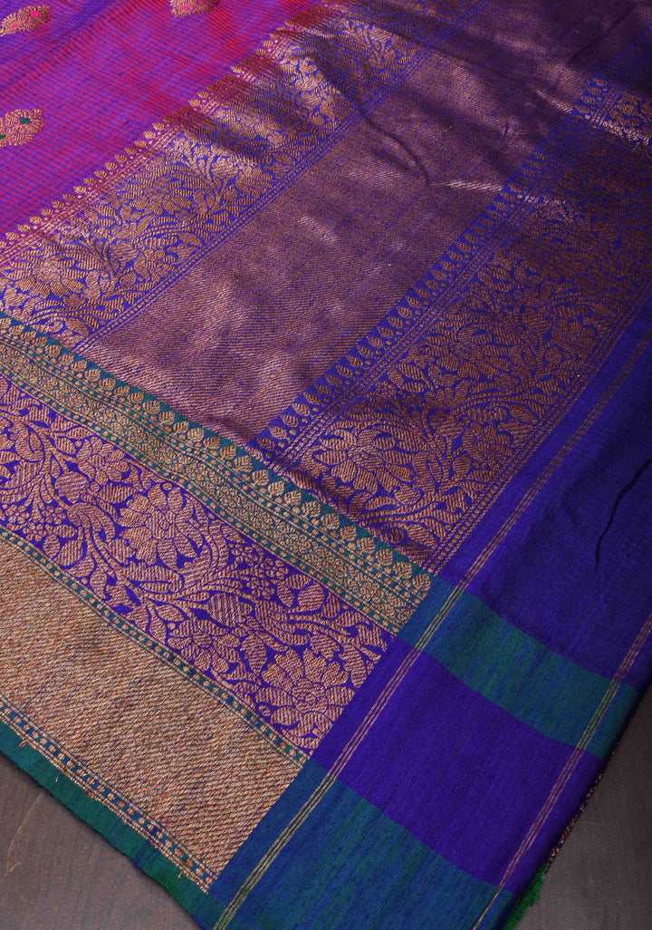 Purple Dual tone Pure Banarasi Dupion Silk Saree with Meenakari Buttas and Zari Border | SILK MARK CERTIFIED
