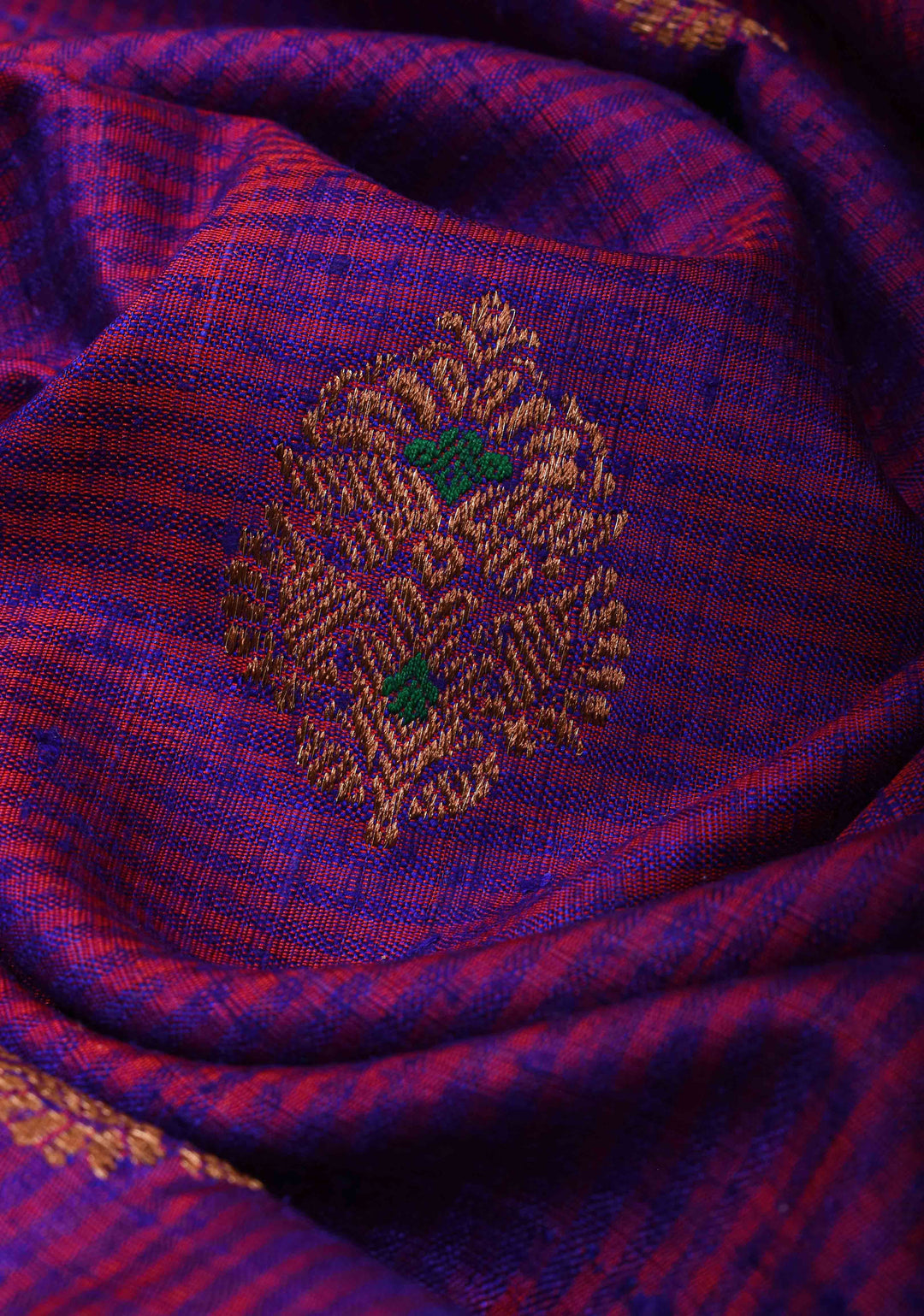 Purple Dual tone Pure Banarasi Dupion Silk Saree with Meenakari Buttas and Zari Border | SILK MARK CERTIFIED