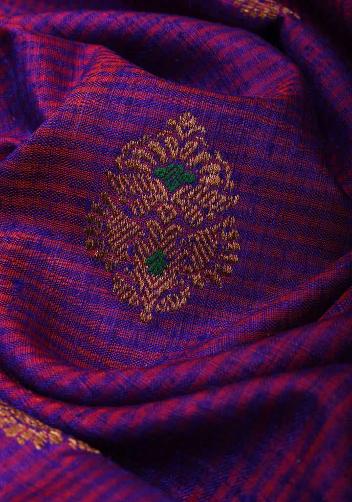 Purple Dual tone Pure Banarasi Dupion Silk Saree with Meenakari Buttas and Zari Border | SILK MARK CERTIFIED