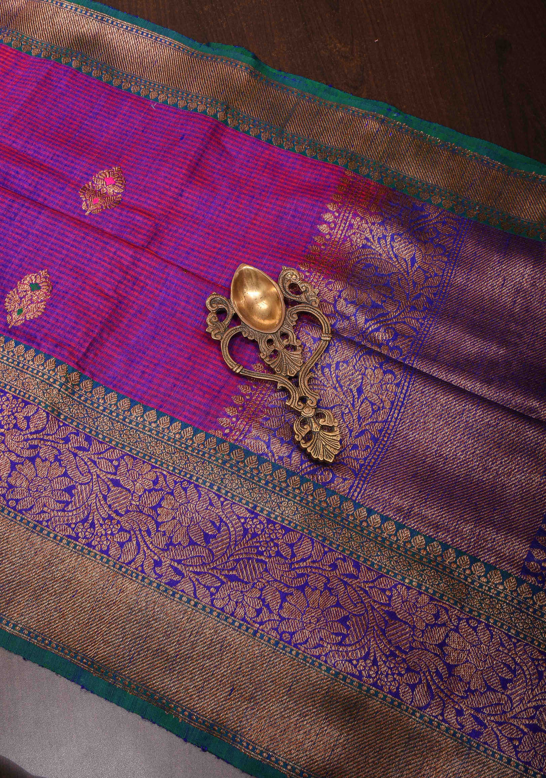 Purple Dual tone Pure Banarasi Dupion Silk Saree with Meenakari Buttas and Zari Border | SILK MARK CERTIFIED
