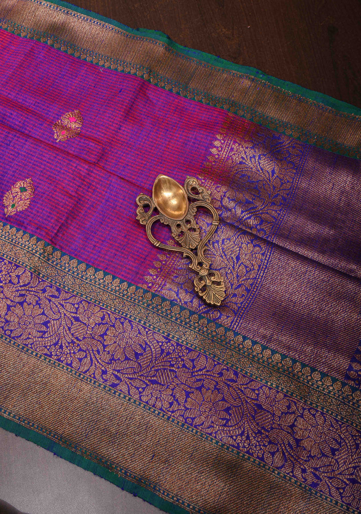 Purple Dual tone Pure Banarasi Dupion Silk Saree with Meenakari Buttas and Zari Border | SILK MARK CERTIFIED