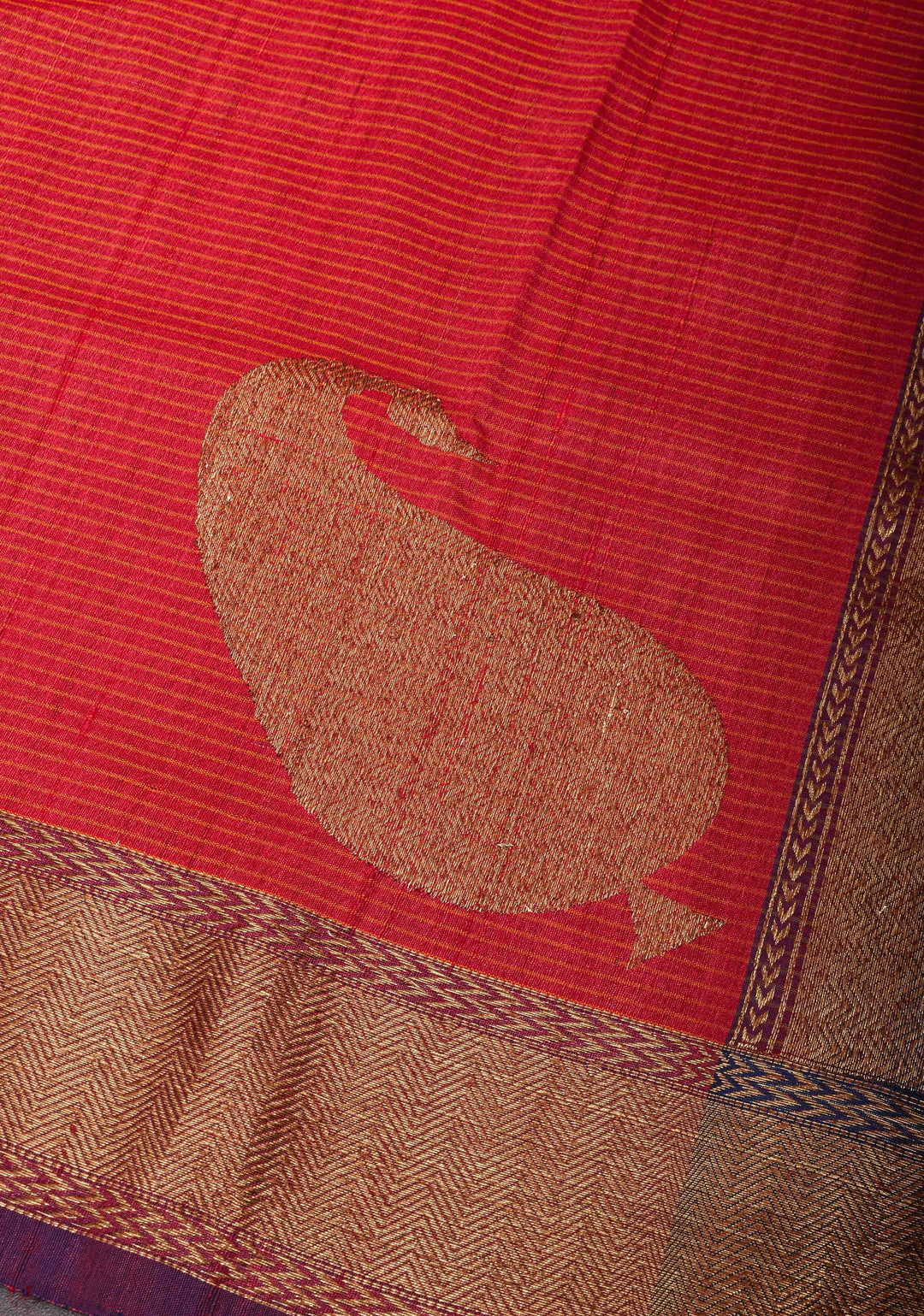 Brick Red Pure Banarasi Cotton Tussar Silk Saree with Zari Buttas and Koniya Motifs | SILK MARK CERTIFIED