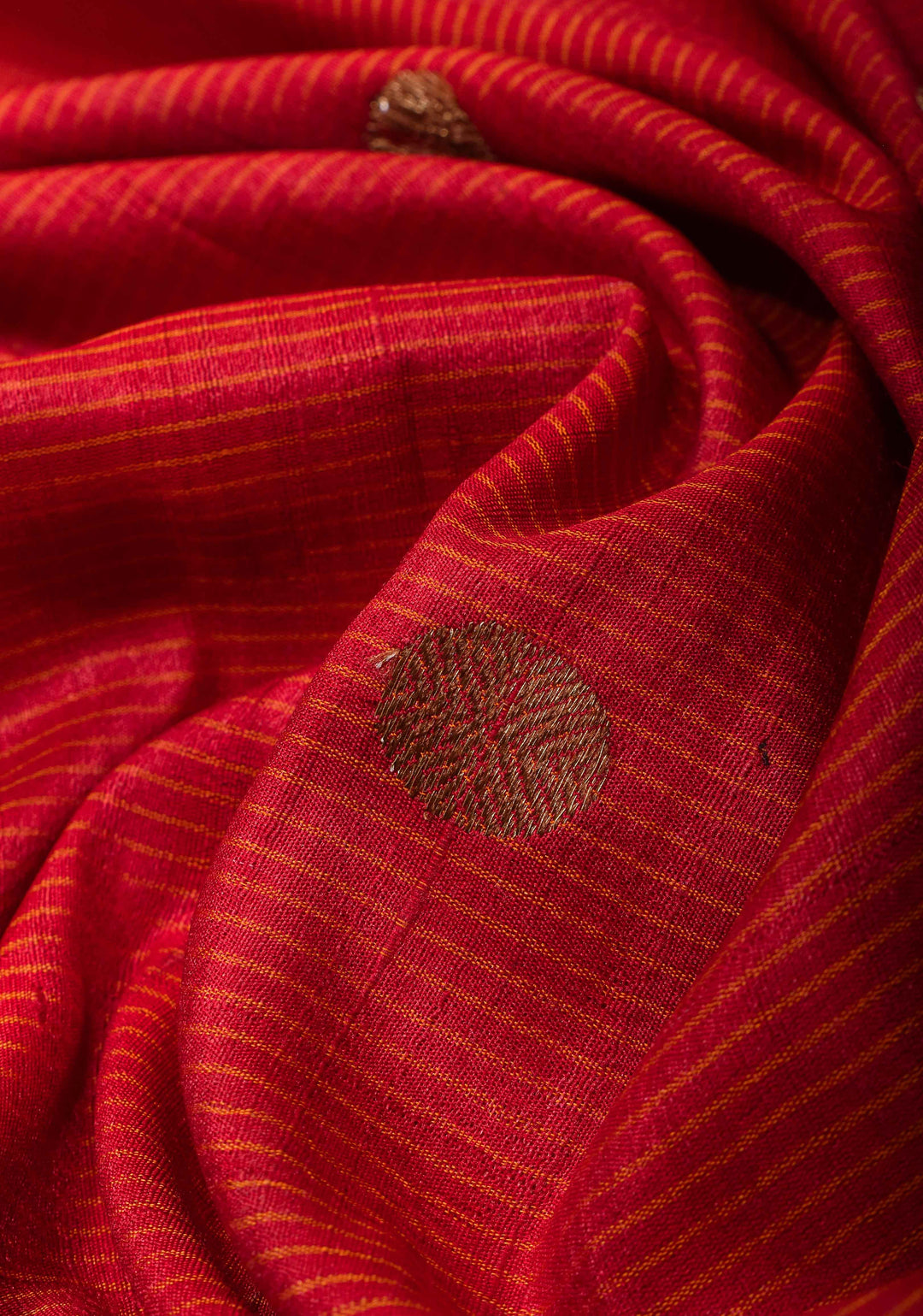 Brick Red Pure Banarasi Cotton Tussar Silk Saree with Zari Buttas and Koniya Motifs | SILK MARK CERTIFIED