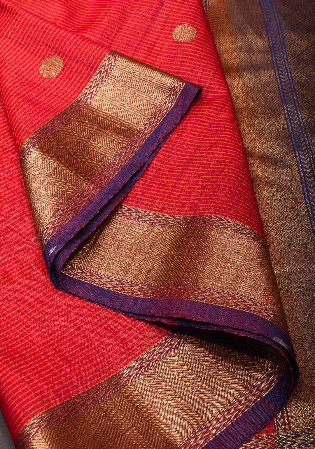 Brick Red Pure Banarasi Cotton Tussar Silk Saree with Zari Buttas and Koniya Motifs | SILK MARK CERTIFIED