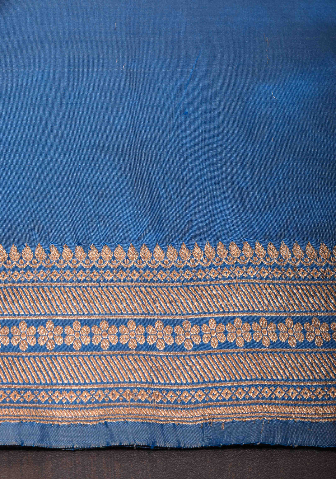 Slate Blue Banarasi Katan silk saree with half and half design | SILK MARK CERTIFIED