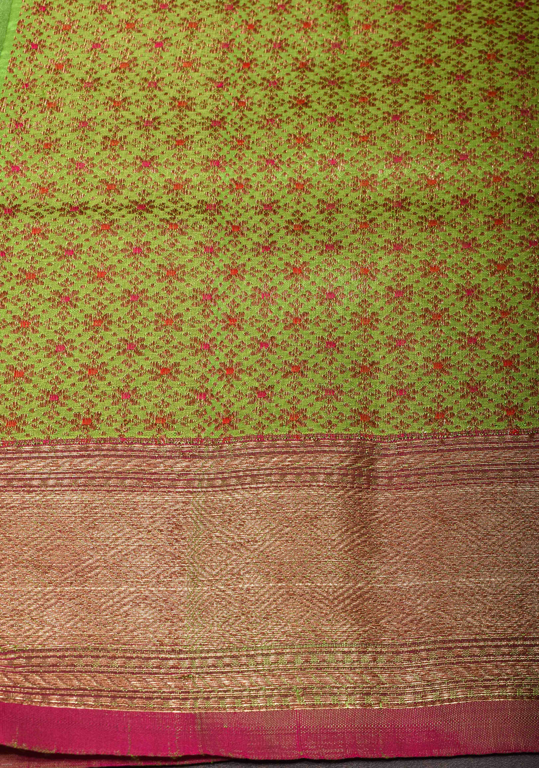 Leaf Green Pure Banarasi Tussar Silk Saree with Zari Buttas, Border and Koniya Motifs | SILK MARK CERTIFIED