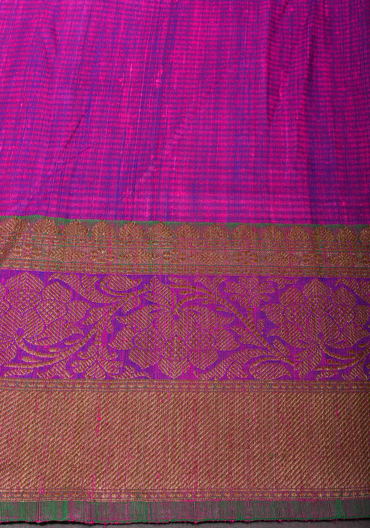 Hot Pink Pure Banarasi Dupion Silk Saree with Zari Buttas and Contrast Zari Border | SILK MARK CERTIFIED