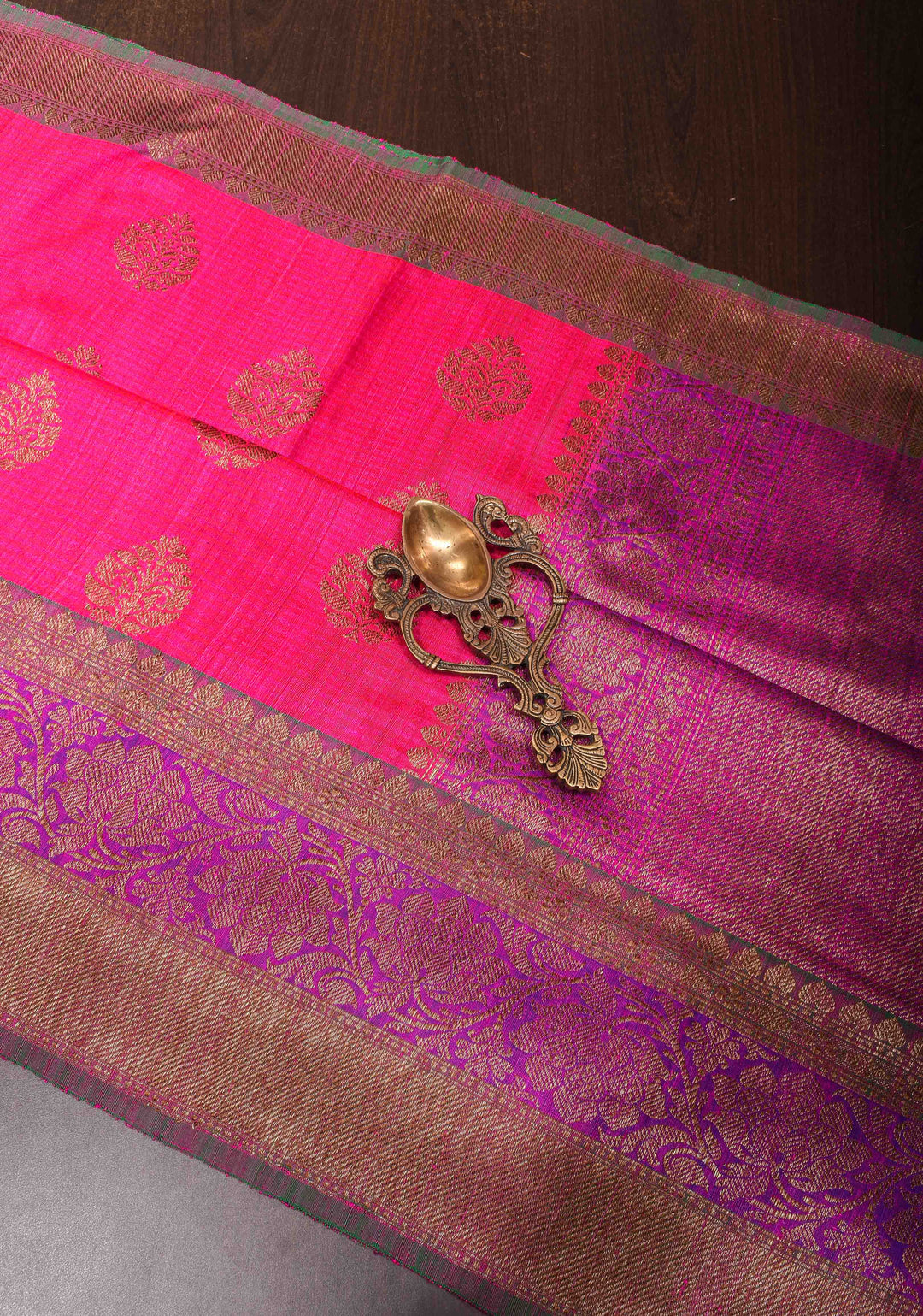 Hot Pink Pure Banarasi Dupion Silk Saree with Zari Buttas and Contrast Zari Border | SILK MARK CERTIFIED