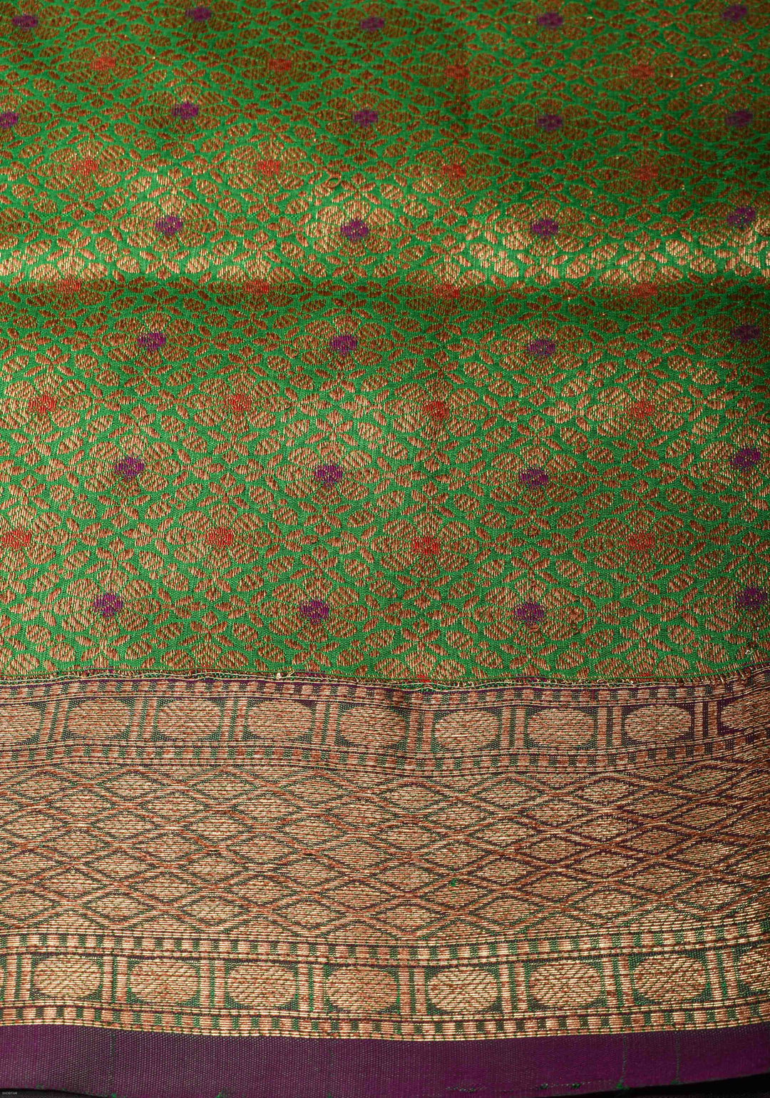 Green Pure Banarasi Tussar Silk Saree with Zari Buttas, Border and Koniya motifs | SILK MARK CERTIFIED