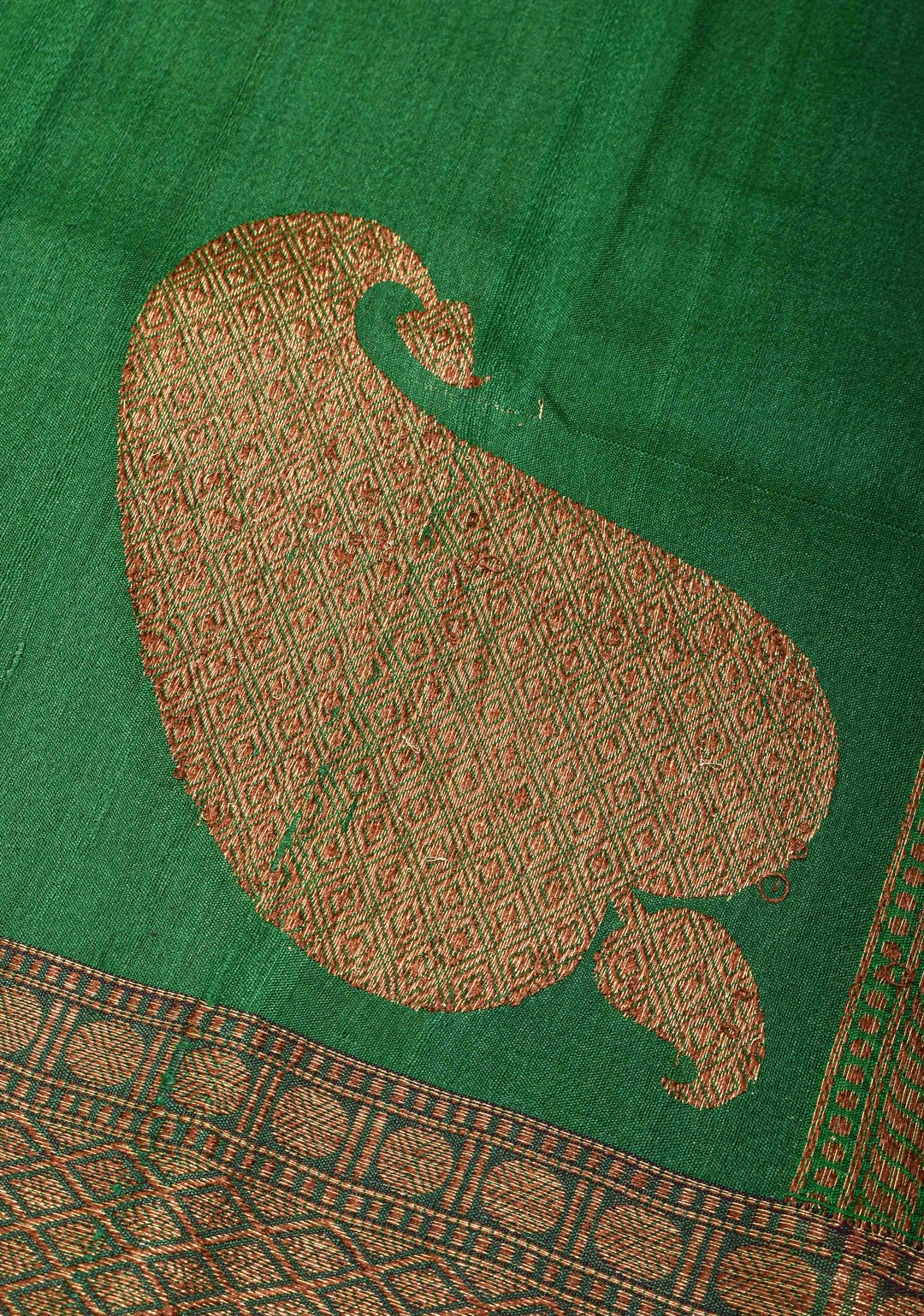 Green Pure Banarasi Tussar Silk Saree with Zari Buttas, Border and Koniya motifs | SILK MARK CERTIFIED