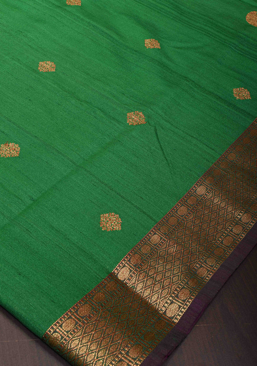 Green Pure Banarasi Tussar Silk Saree with Zari Buttas, Border and Koniya motifs | SILK MARK CERTIFIED