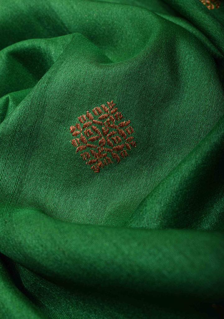 Green Pure Banarasi Tussar Silk Saree with Zari Buttas, Border and Koniya motifs | SILK MARK CERTIFIED