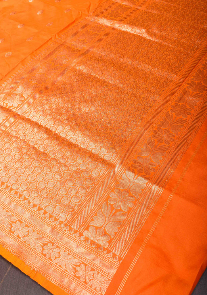 Orange Banarasi Katan silk lightweight saree with Zari Buttas and Zari Border| SILK MARK CERTIFIED