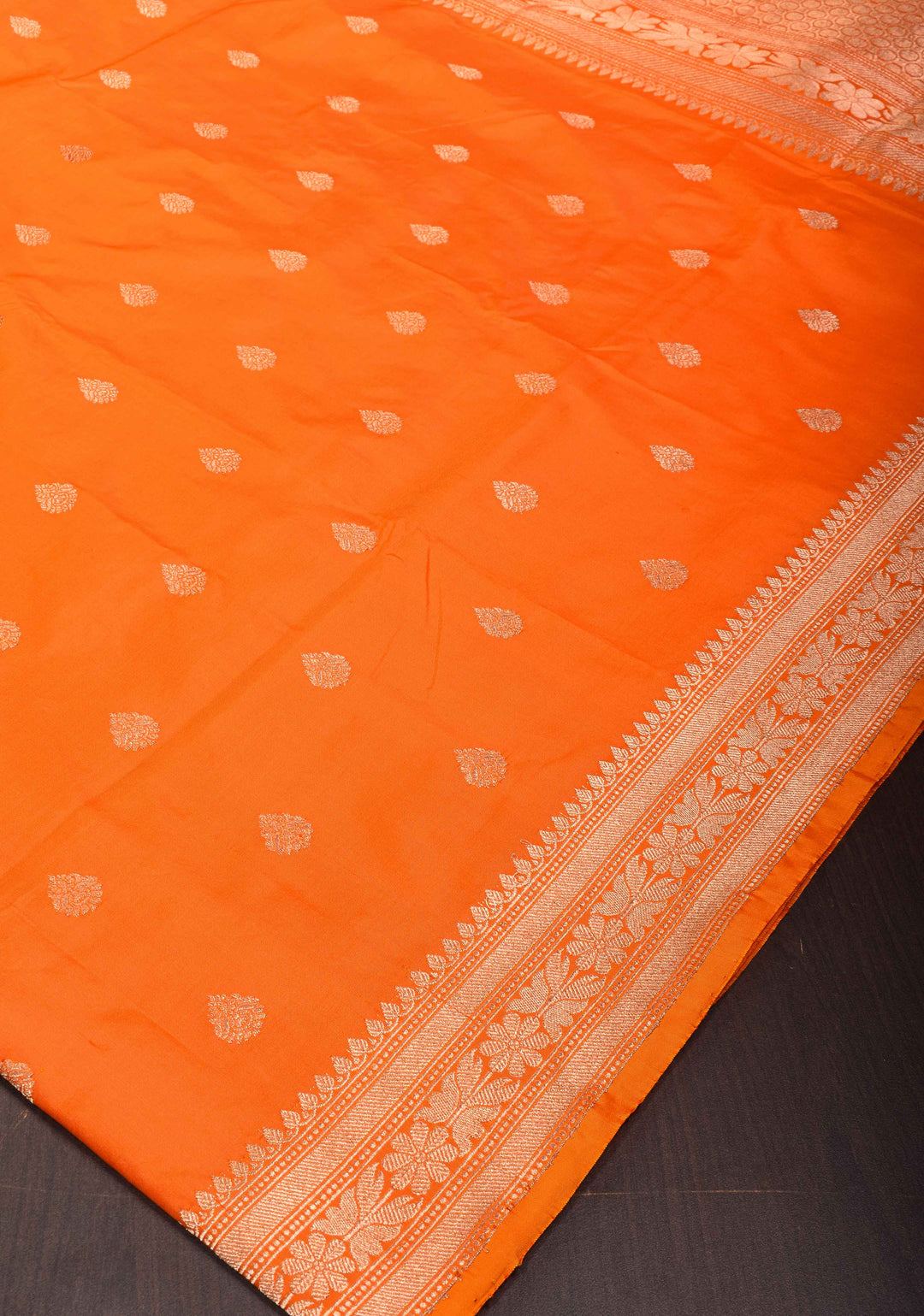 Orange Banarasi Katan silk lightweight saree with Zari Buttas and Zari Border| SILK MARK CERTIFIED