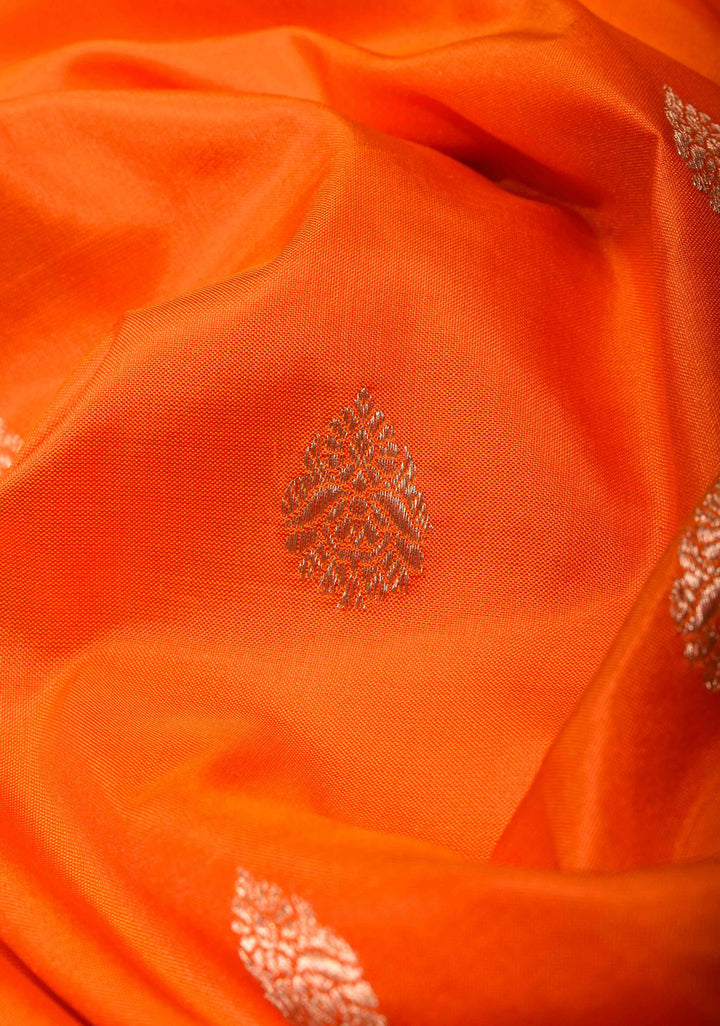 Orange Banarasi Katan silk lightweight saree with Zari Buttas and Zari Border| SILK MARK CERTIFIED