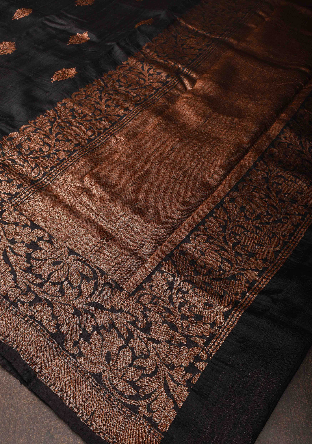 Exquisite Banarasi Raw Silk Saree in Black with Antique Zari Buttas and Border | SILK MARK CERTIFIED