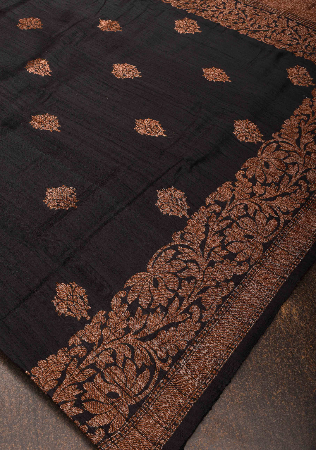 Exquisite Banarasi Raw Silk Saree in Black with Antique Zari Buttas and Border | SILK MARK CERTIFIED