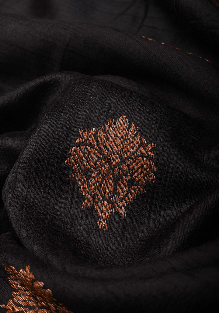 Exquisite Banarasi Raw Silk Saree in Black with Antique Zari Buttas and Border | SILK MARK CERTIFIED