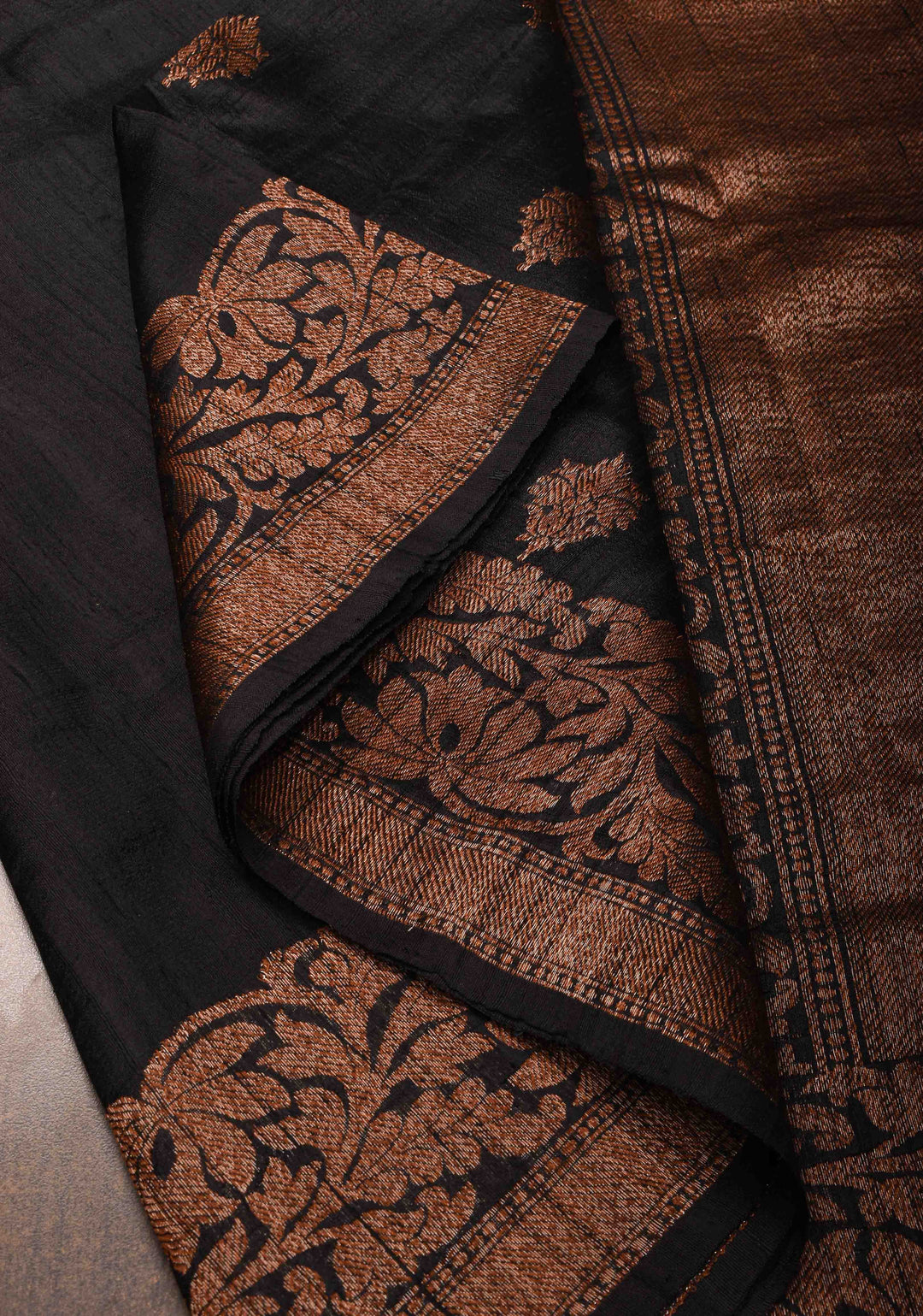 Exquisite Banarasi Raw Silk Saree in Black with Antique Zari Buttas and Border | SILK MARK CERTIFIED