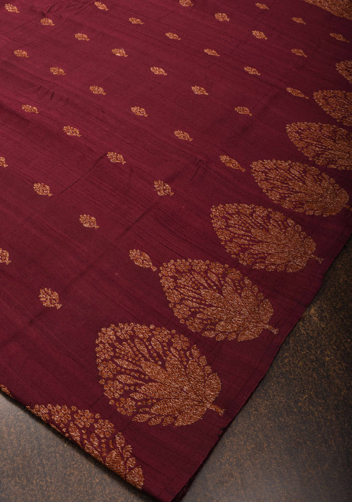 Exquisite Banarasi Raw Silk Saree in Maroon with Antique Zari Buttas | SILK MARK CERTIFIED