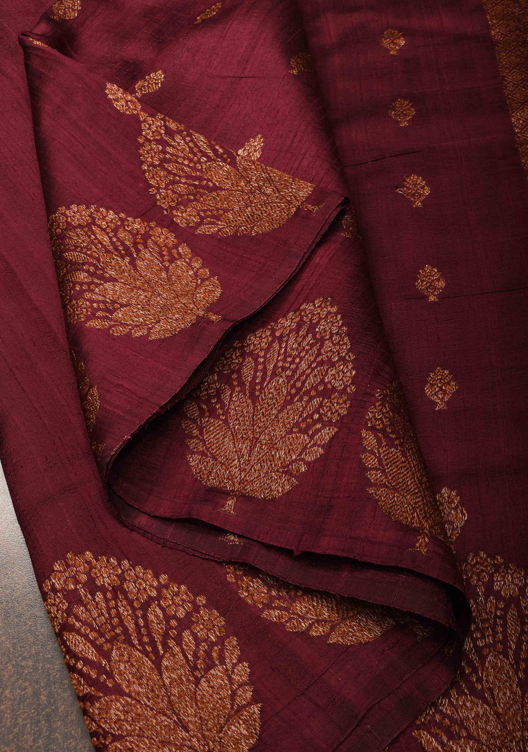 Exquisite Banarasi Raw Silk Saree in Maroon with Antique Zari Buttas | SILK MARK CERTIFIED
