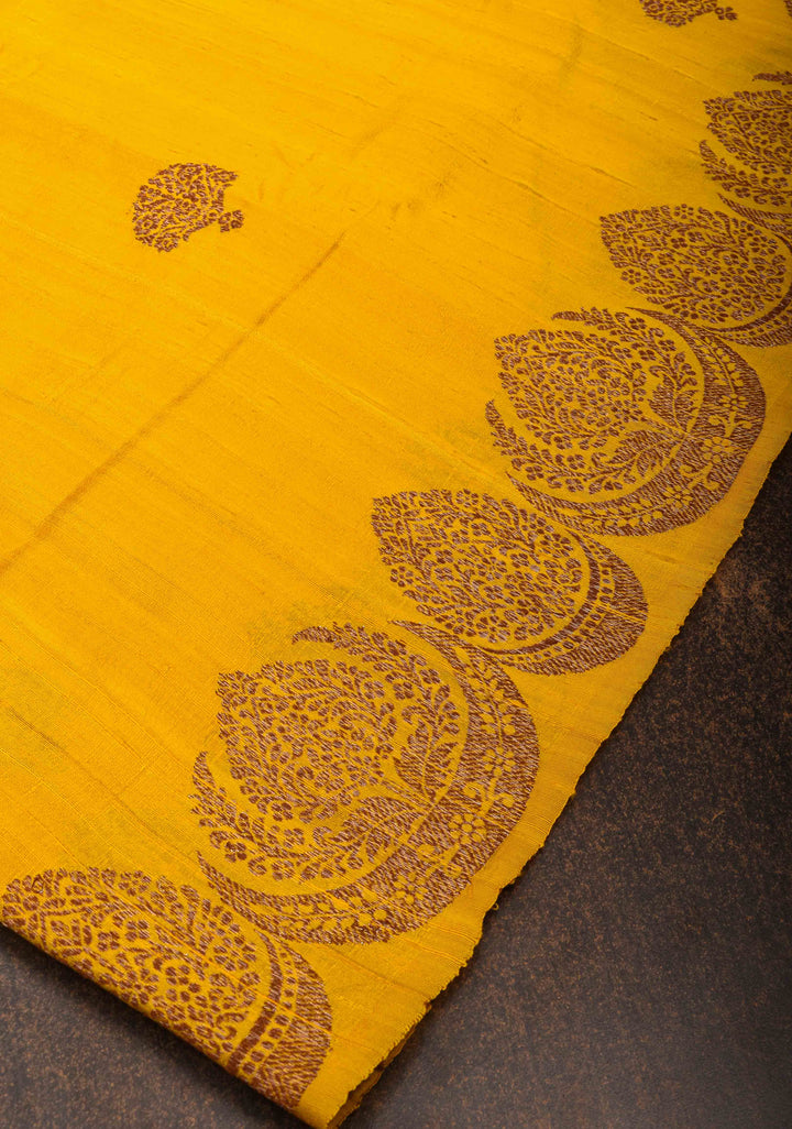 Exquisite Banarasi Raw Silk Saree in Yellow with Antique Zari Buttas| SILK MARK CERTIFIED