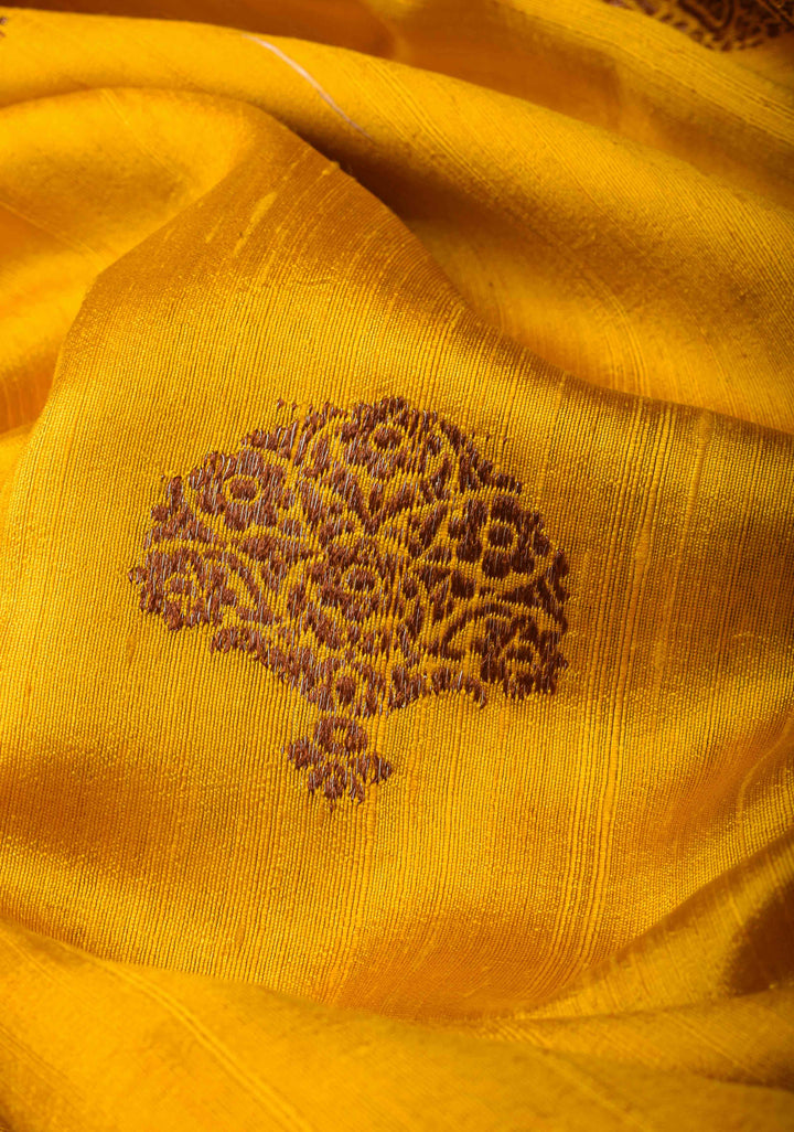 Exquisite Banarasi Raw Silk Saree in Yellow with Antique Zari Buttas| SILK MARK CERTIFIED