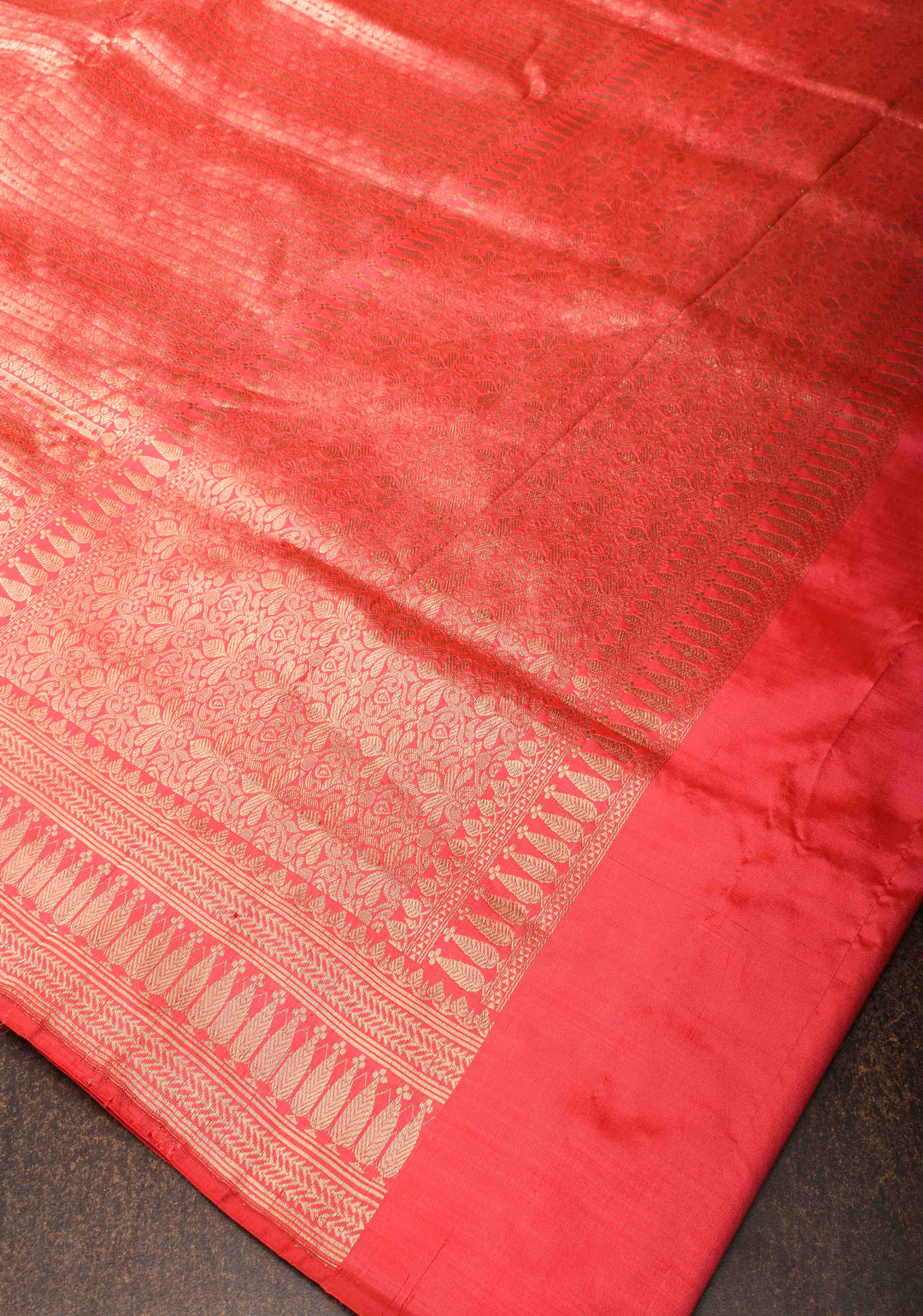 Red Banarasi Katan Silk Saree with Khimkhwab Zari Brocade and Zari Border | SILK MARK CERTIFIED