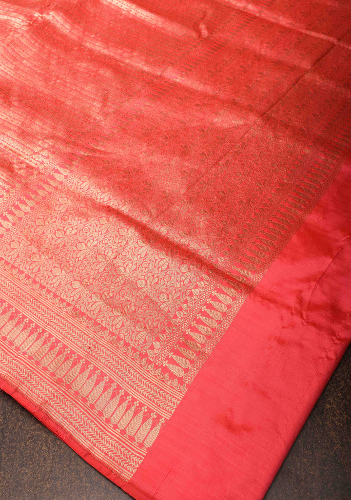 Red Banarasi Katan Silk Saree with Khimkhwab Zari Brocade and Zari Border | SILK MARK CERTIFIED