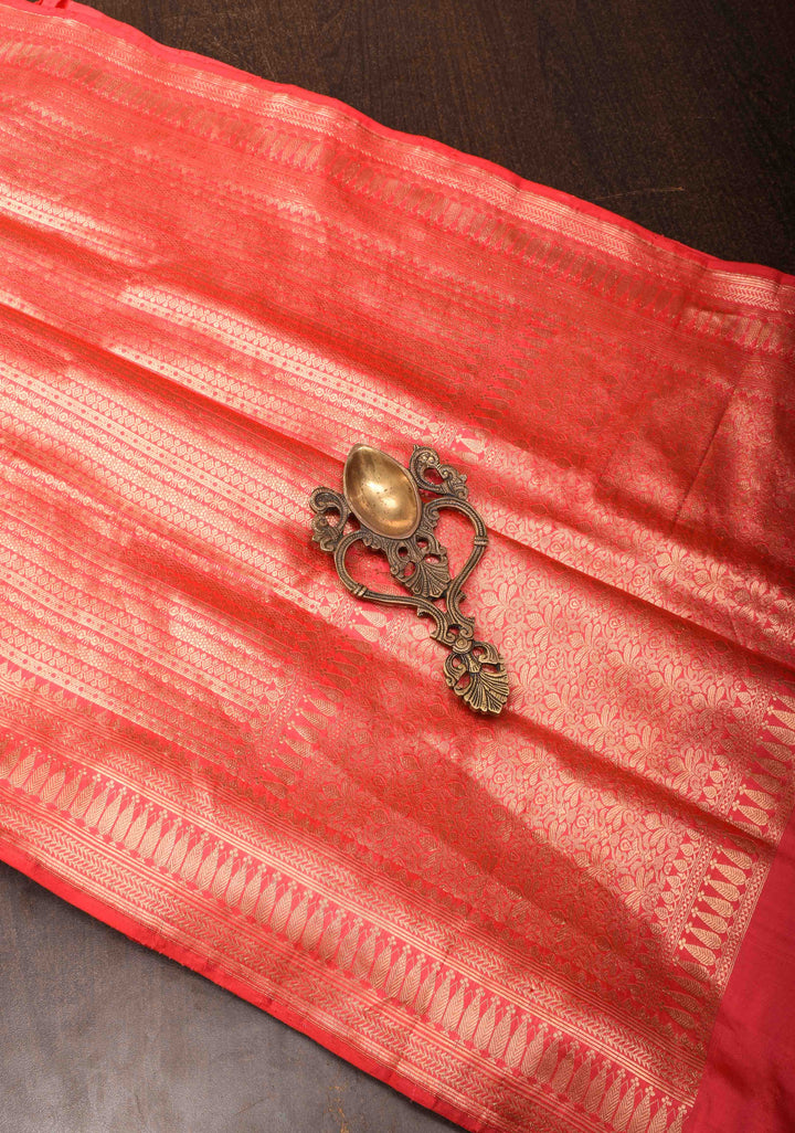 Red Banarasi Katan Silk Saree with Khimkhwab Zari Brocade and Zari Border | SILK MARK CERTIFIED