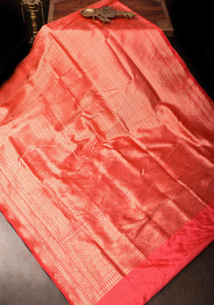 Red Banarasi Katan Silk Saree with Khimkhwab Zari Brocade and Zari Border | SILK MARK CERTIFIED