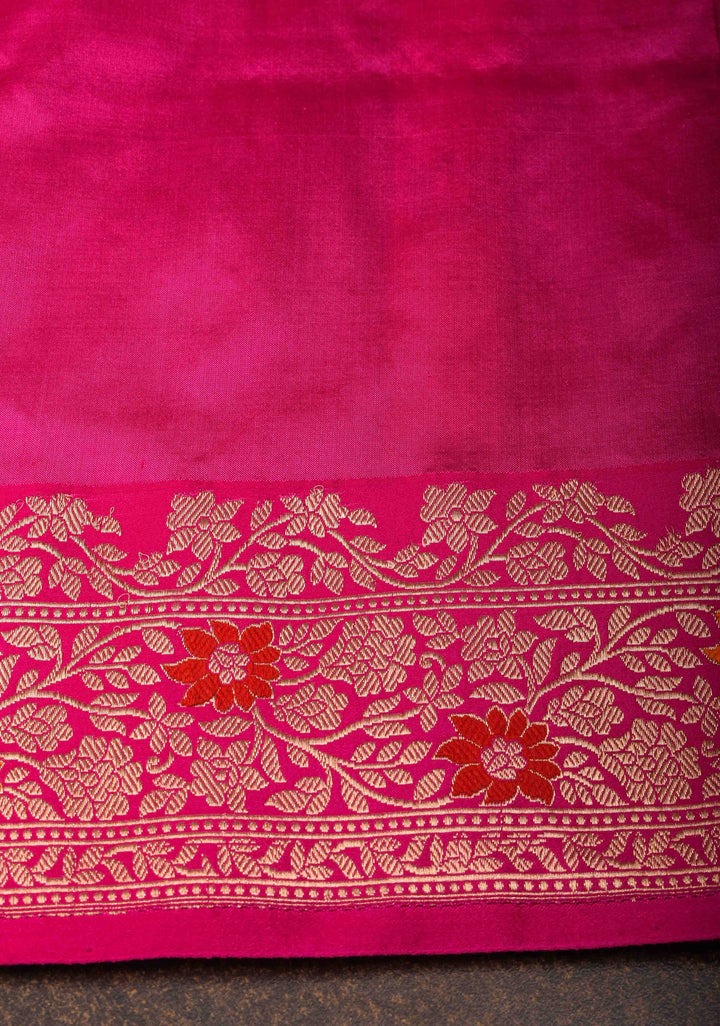 Orange Blue Dual Tone Banarasi Silk Saree with Floral Motifs and Meenakari Zari Borders | Silk Mark Certified