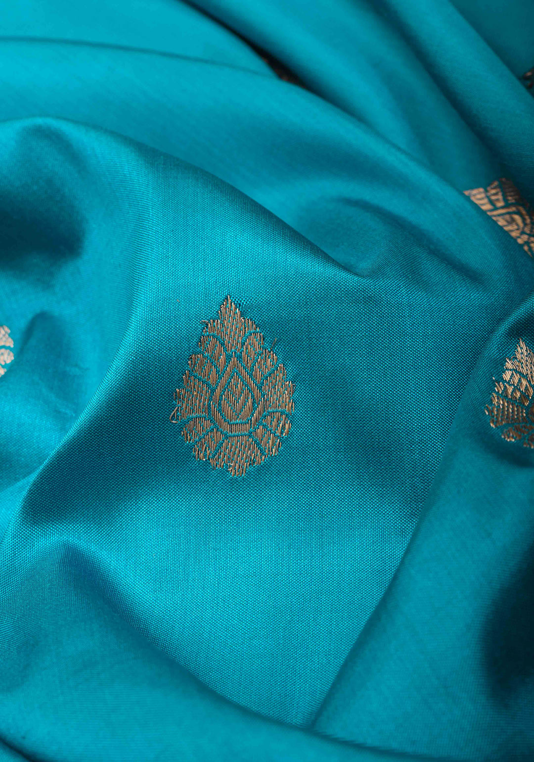 Banarasi Katan Silk Saree in Teal Blue with Damask Motifs and Zari Border | SILK MARK CERTIFIED