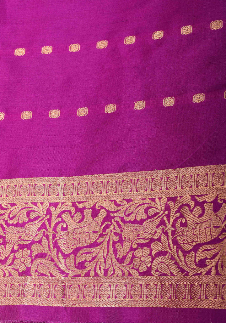 Shikaargah Banarasi Katan Silk Saree in Purple with deer motifs and zari border  | SILK MARK CERTIFIED