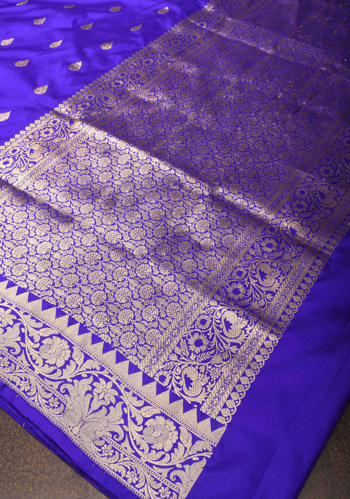Banarasi Katan Silk Saree in Purple with Zari Buttas and Zari Borders | SILK MARK CERTIFIED