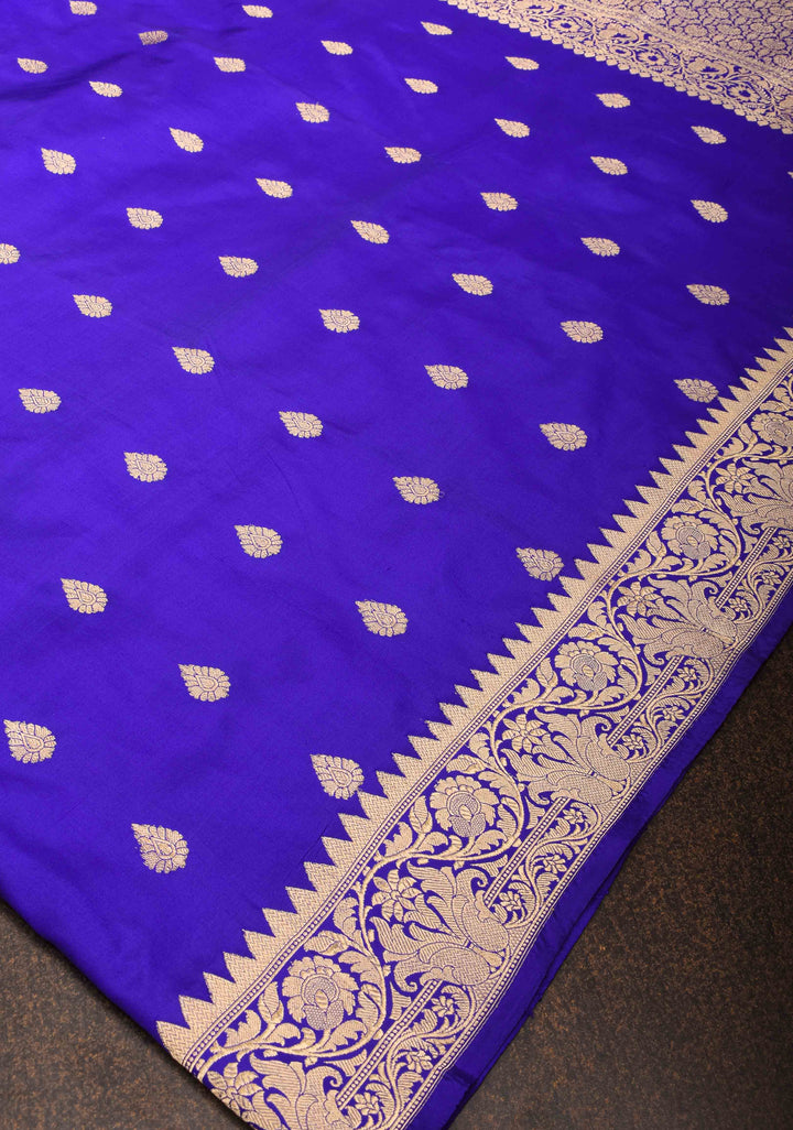 Banarasi Katan Silk Saree in Purple with Zari Buttas and Zari Borders | SILK MARK CERTIFIED