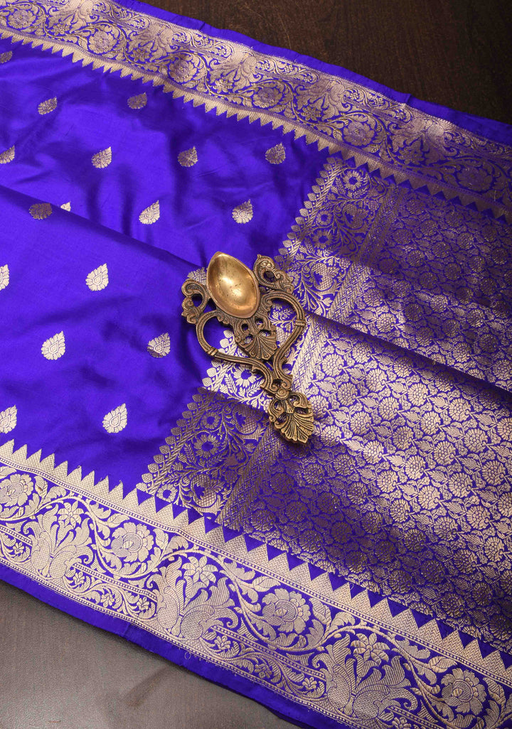 Banarasi Katan Silk Saree in Purple with Zari Buttas and Zari Borders | SILK MARK CERTIFIED