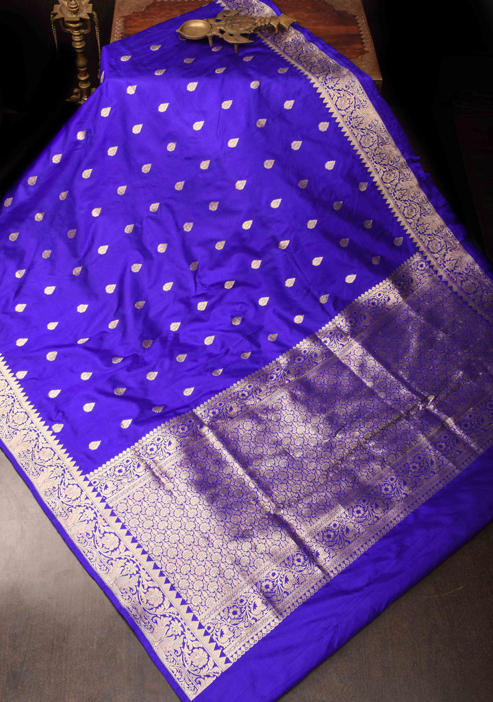Banarasi Katan Silk Saree in Purple with Zari Buttas and Zari Borders | SILK MARK CERTIFIED