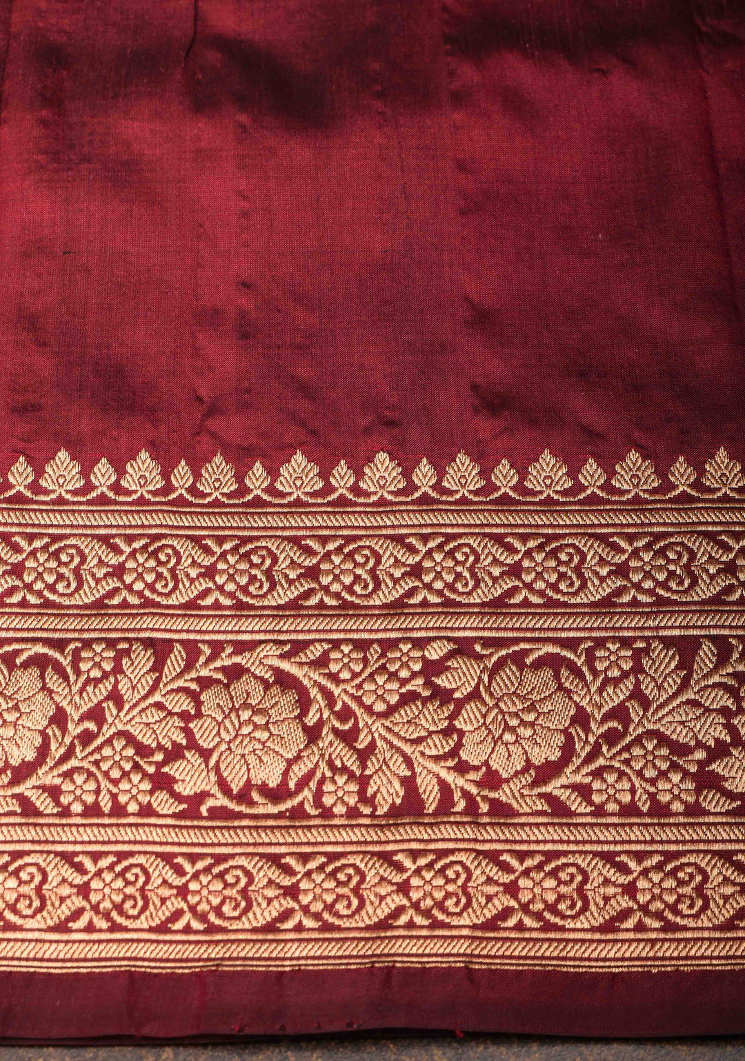 Maroon Banarasi mashru silk saree with Vertical Stripes and Zari Border| SILK MARK CERTIFIED