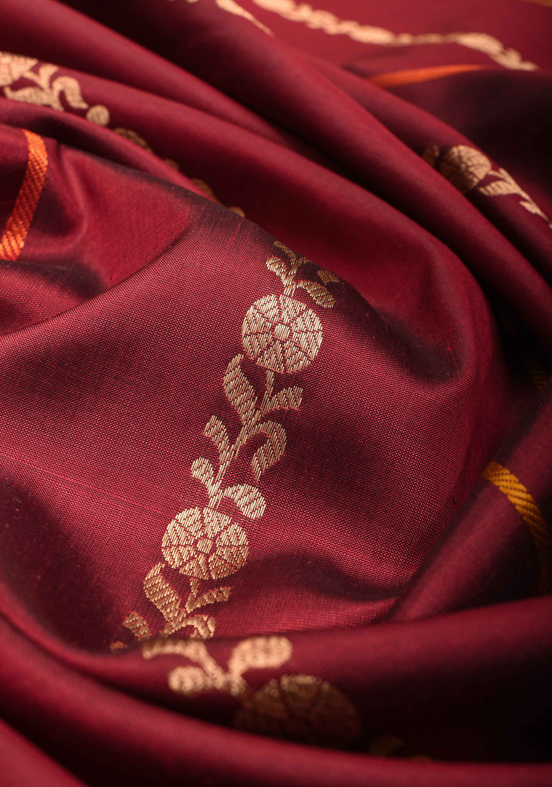 Maroon Banarasi mashru silk saree with Vertical Stripes and Zari Border| SILK MARK CERTIFIED