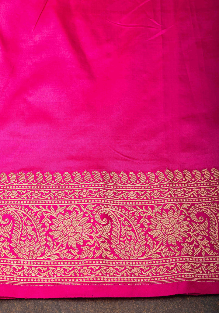 Tea Green Banarasi Katan Silk Saree with Paisley Buttas and Contrast Border | Silk Mark Certified