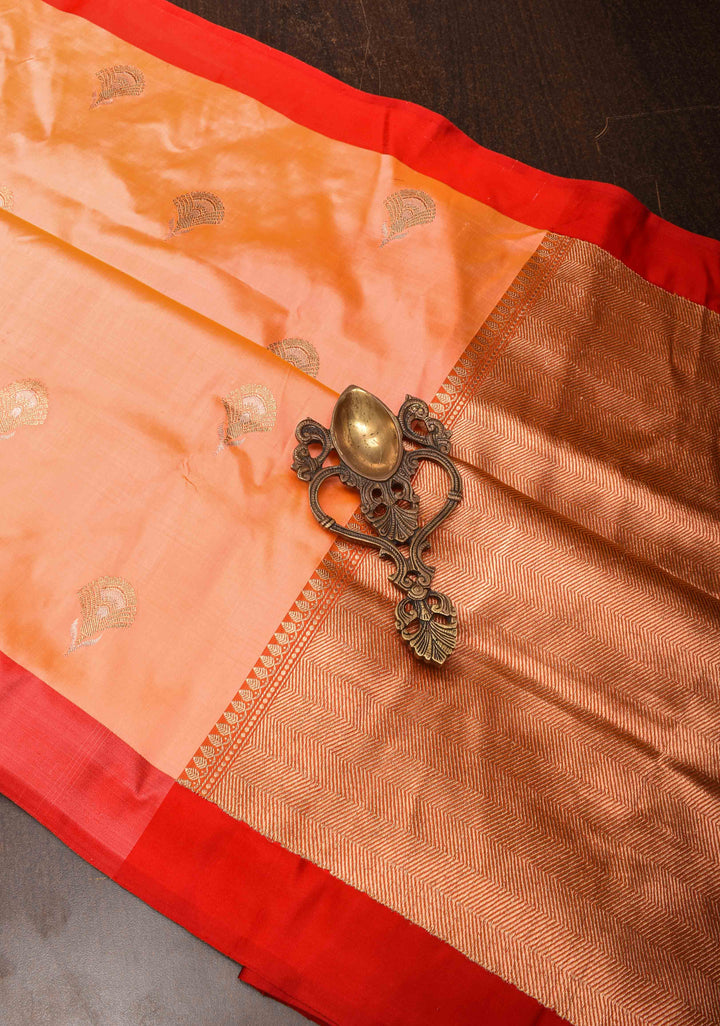 Kesari Mustard Banarasi Katan silk saree with Alfi Zari buttas And Contrast Border | SILK MARK CERTIFIED
