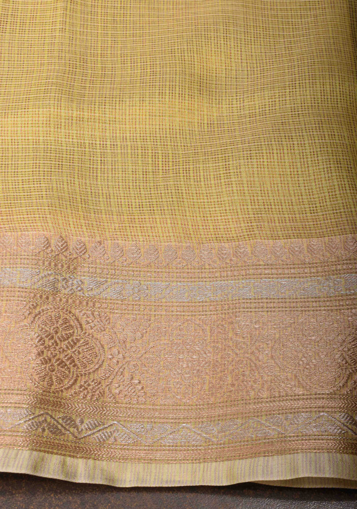Yellow Kota Doria Cotton tissue Saree with Sona Rupa Zari Border