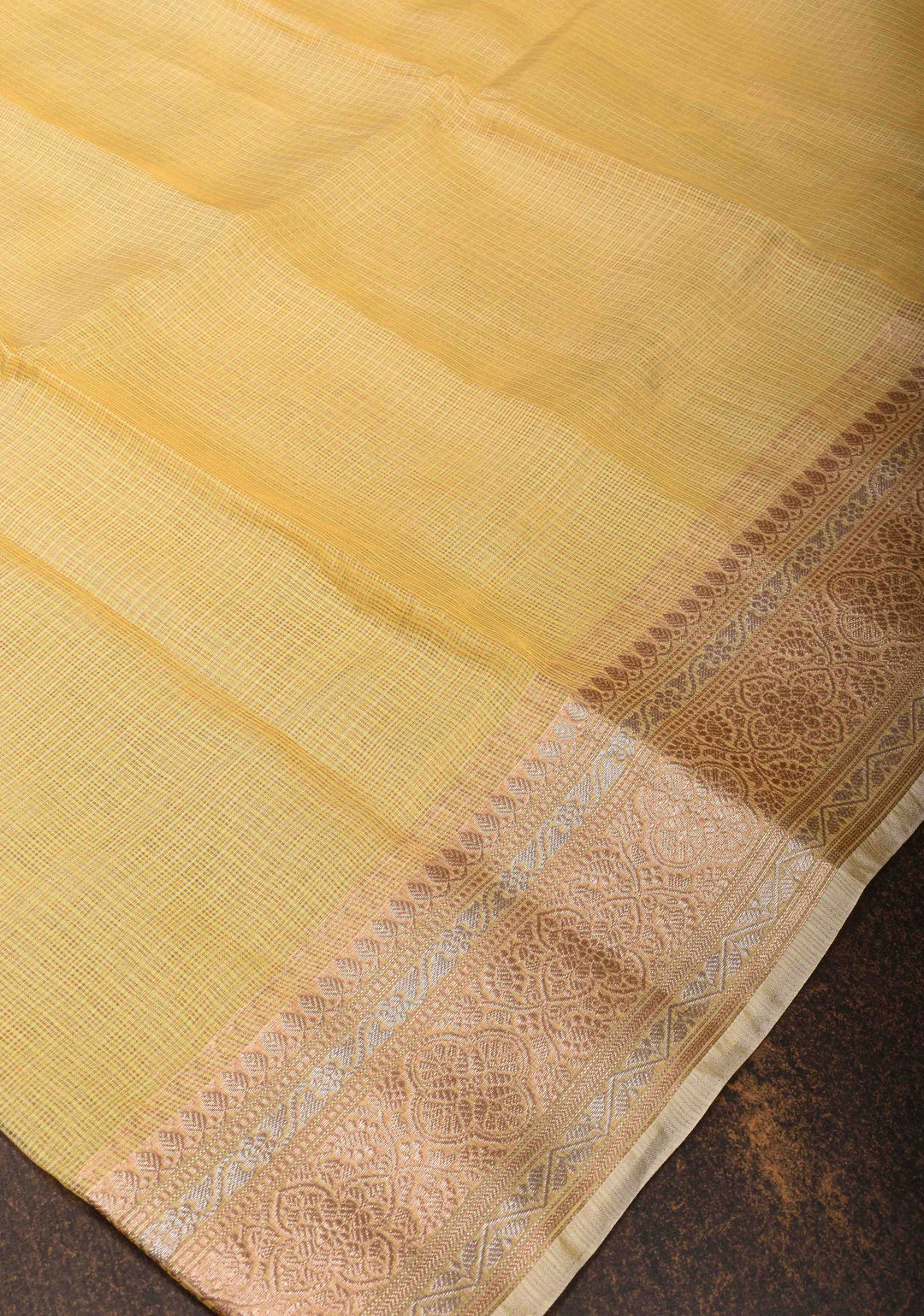 Yellow Kota Doria Cotton tissue Saree with Sona Rupa Zari Border