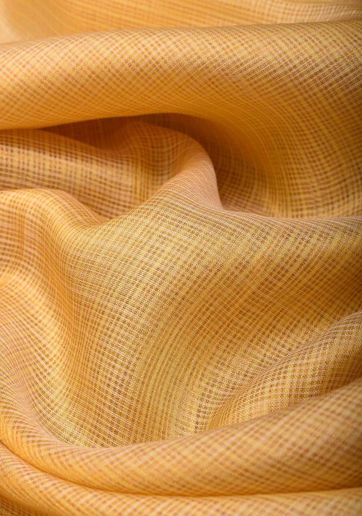 Yellow Kota Doria Cotton tissue Saree with Sona Rupa Zari Border