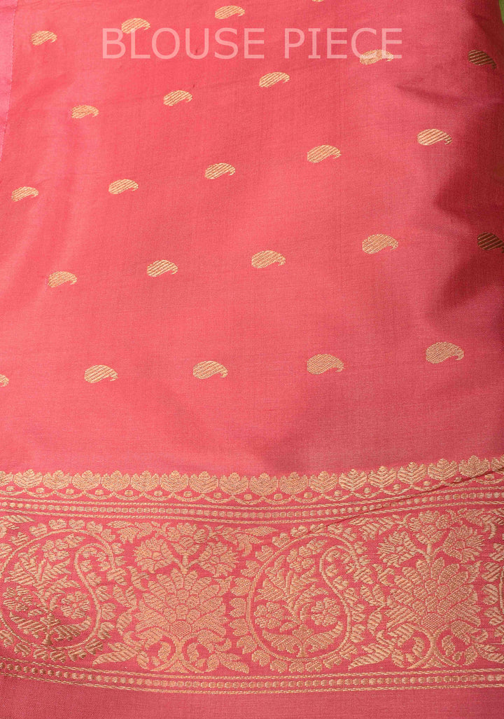 Muted Green Banarasi Katan silk saree with Zari Buttas and Contrast Zari Border | SILK MARK CERTIFIED
