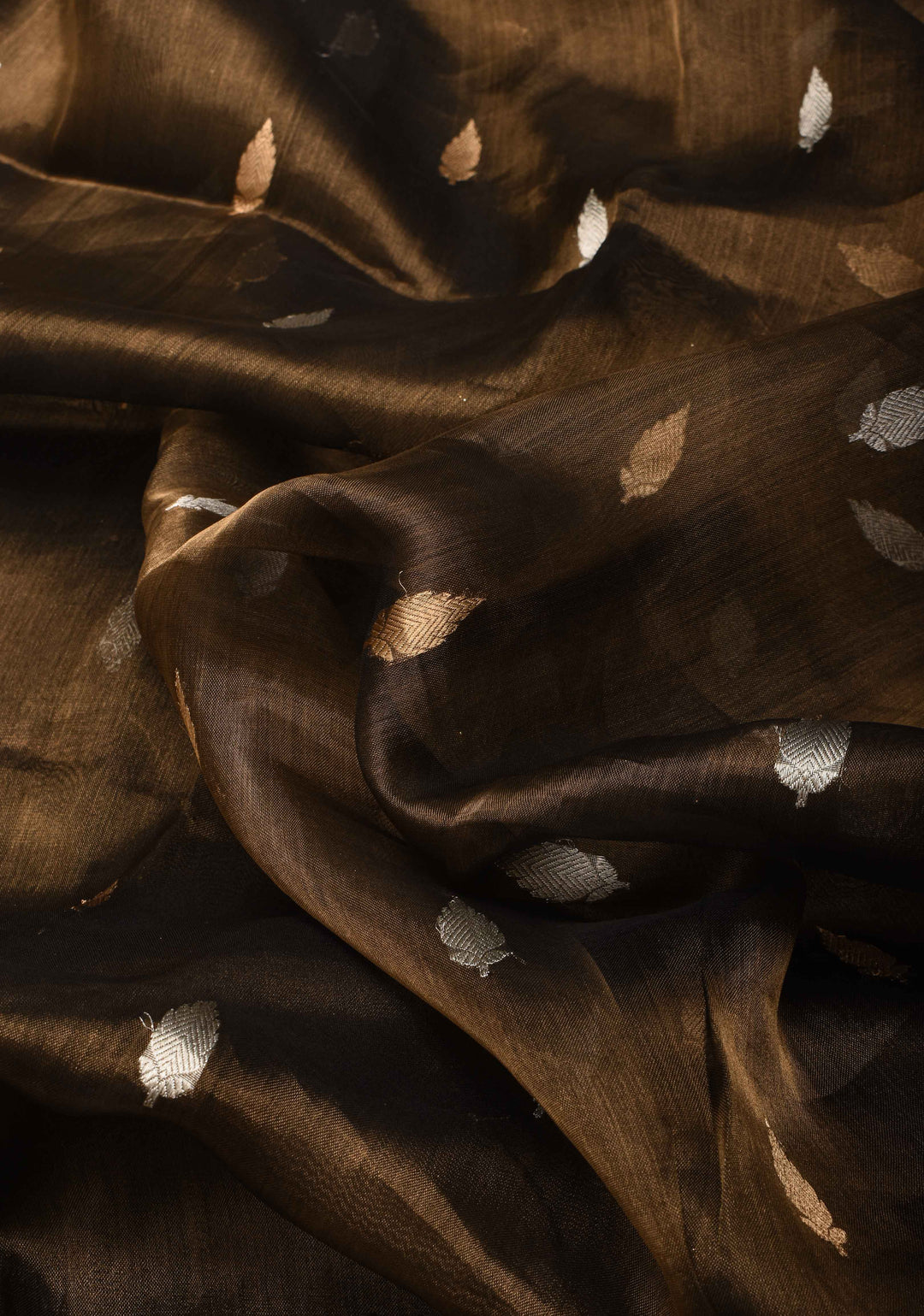 Deep Bronze Banarasi Tissue Handloom Saree with Sona Rupa Buttas and Lace Border | SILK MARK CERTIFIED