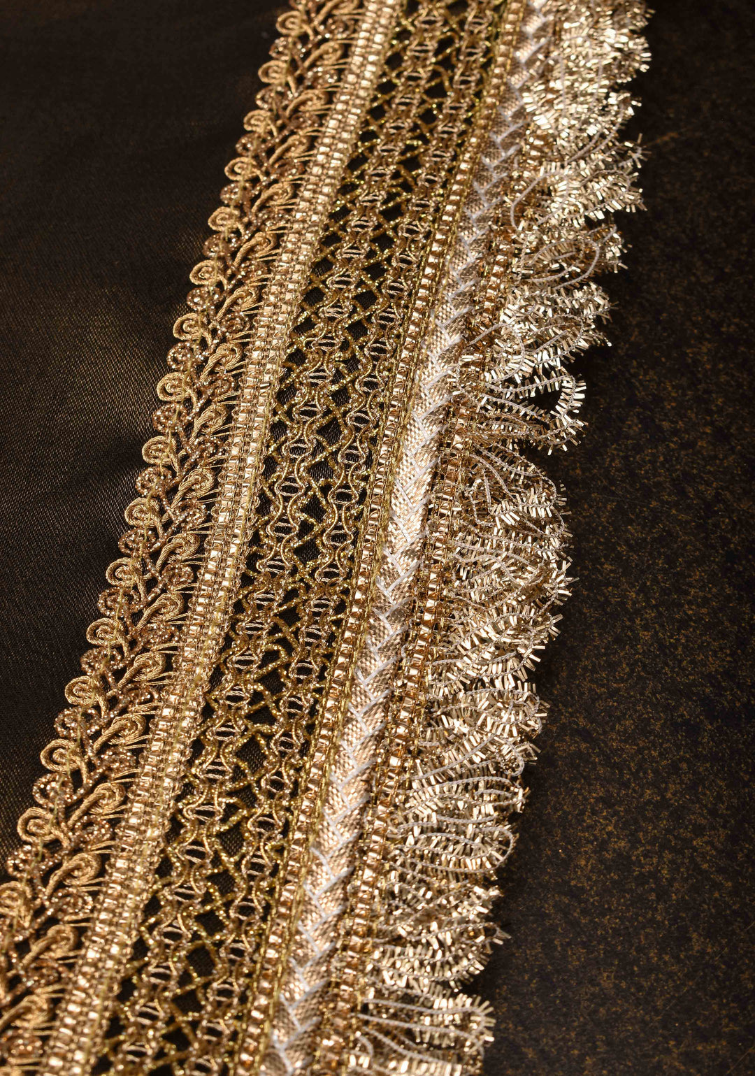 Deep Bronze Banarasi Tissue Handloom Saree with Sona Rupa Buttas and Lace Border | SILK MARK CERTIFIED