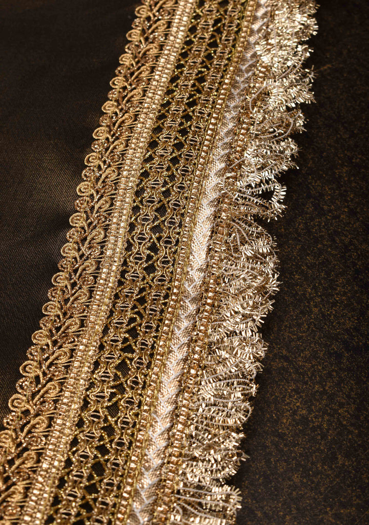 Deep Bronze Banarasi Tissue Handloom Saree with Sona Rupa Buttas and Lace Border | SILK MARK CERTIFIED